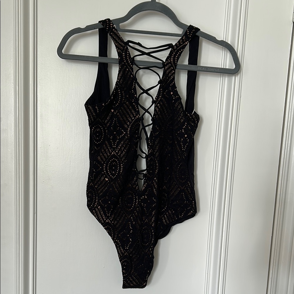 Beach Bunny Black Lace-Up Front Swimsuit NWT